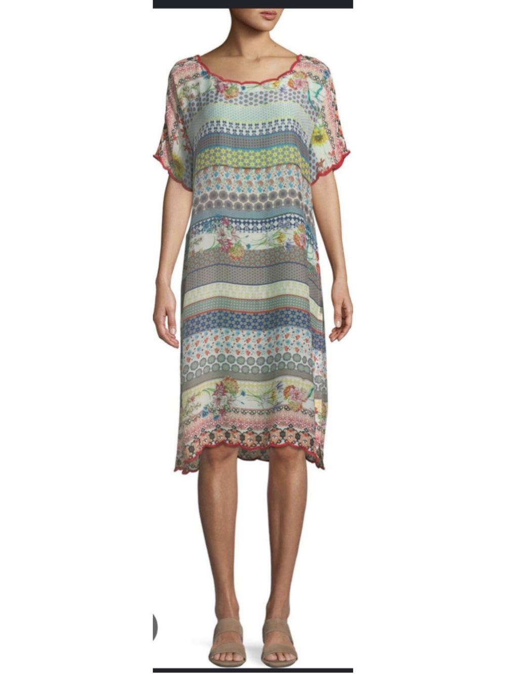 Johnny Was Flower Garden Georgette Stripe Tunic Dress Mix Print Boho Floral XXL